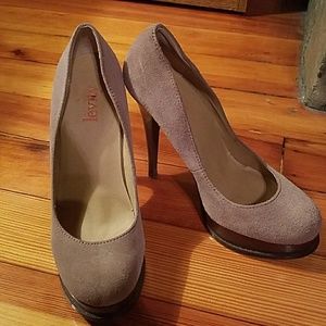 Light tan suede platform heels